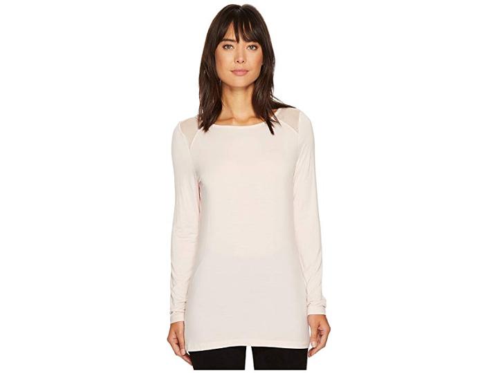 Ivanka Trump Mesh Shoulder Patch Knit Long Sleeve Tee (blush) Women's T Shirt
