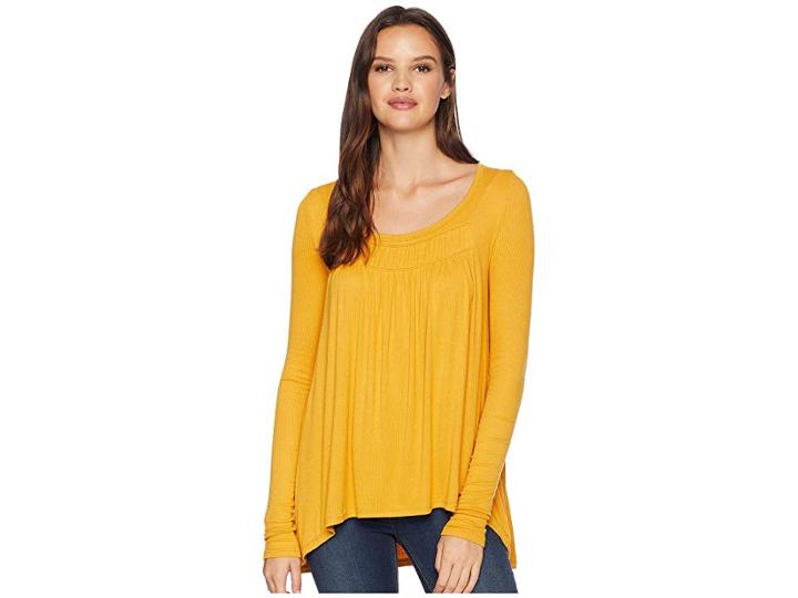 Free People Long Valley Long Sleeve Top (canary) Women's Clothing