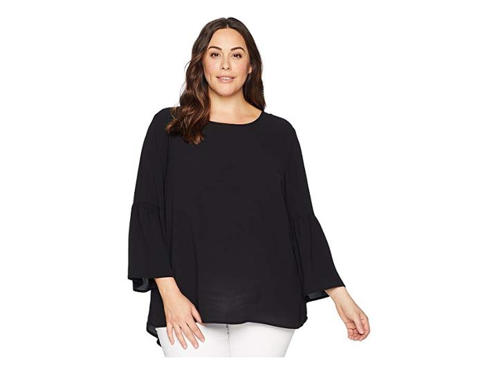 Kari Lyn Plus Size Poppy Bell Sleeve Top (black) Women's Clothing
