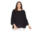 Kari Lyn Plus Size Poppy Bell Sleeve Top (black) Women's Clothing