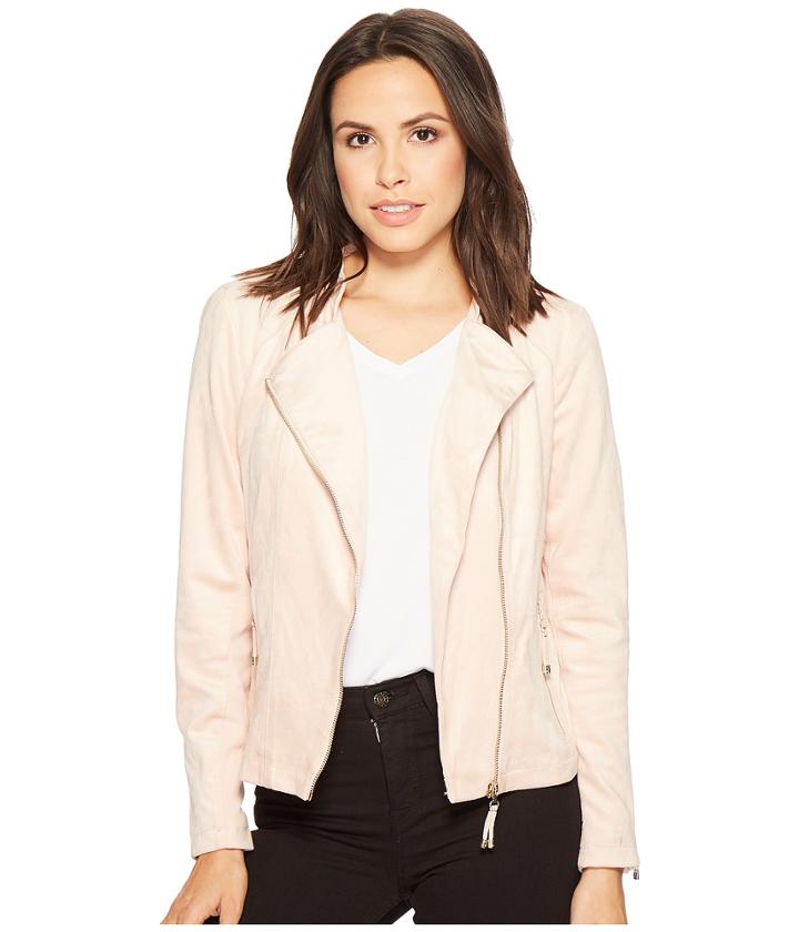 Calvin Klein Faux Suede Moto Jacket (blush) Women's Coat