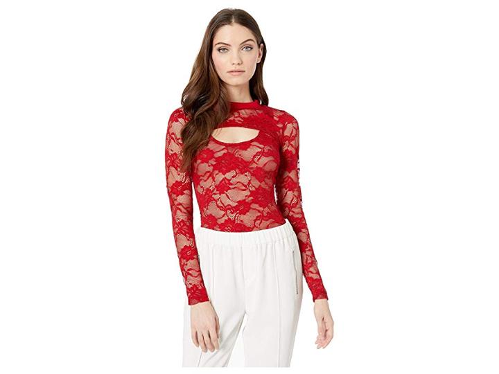 Bebe Long Sleeve Lace Top (chili Pepper) Women's Blouse