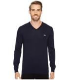 Lacoste V-neck Cotton Jersey Sweater (navy Blue) Men's Sweater