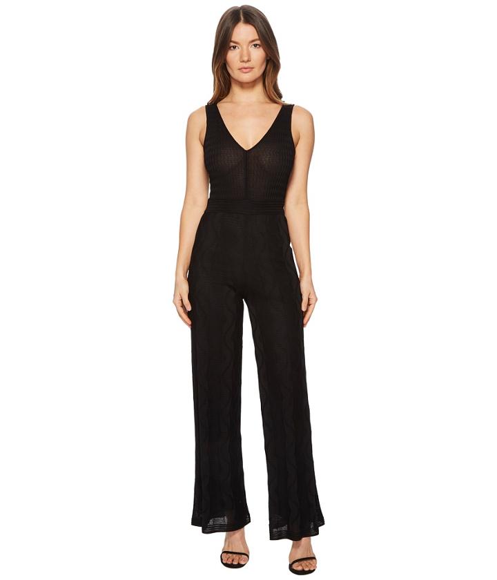 M Missoni Solid Knit V-neck Jumpsuit (black) Women's Jumpsuit & Rompers One Piece