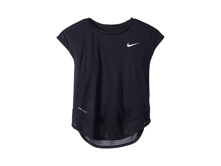 Nike Kids Dri-fit(tm) Swoosh Twofer Short Sleeve Tunic (little Kids) (black Denim/ice Blue) Girl's Clothing