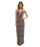 Tbags Los Angeles Deep-ve Ruched Halter Maxi W/ Braided Ties (zi5 Print) Women's Dress