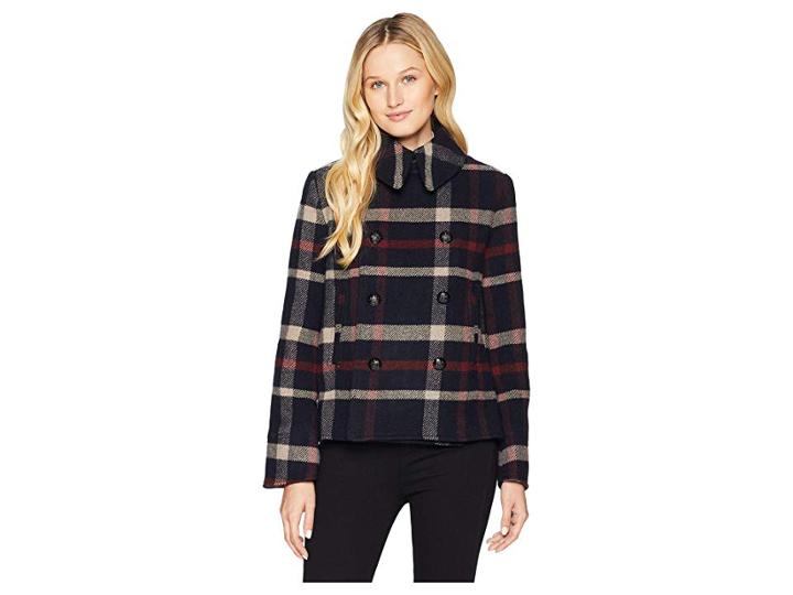 Lauren Ralph Lauren Plaid Wool-blend Peacoat (navy/rioja/mascarpone Cream) Women's Coat
