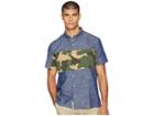 Original Penguin Short Sleeve Twill Pieced Camo Print Shirt (dark Sapphire) Men's Short Sleeve Button Up