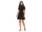 Tahari By Asl Petite Short Sleeve Crepe/lace Fit And Flare With High Neck (black) Women's Dress