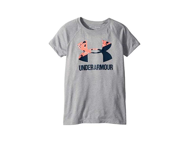 Under Armour Kids Ua Solid Big Logo Short Sleeve Tee (big Kids) (steel Light Heather/brilliance) Girl's T Shirt