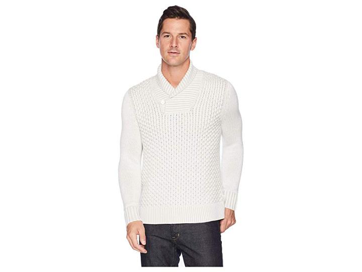 Calvin Klein Plaited Texture Shawl Neck Sweater (snow White Combo) Men's Sweater