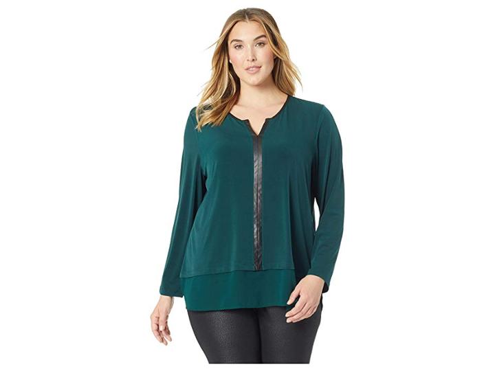 Calvin Klein Plus Plus Size Twofer W/ Faux Leather Trim Top (malachite) Women's Clothing