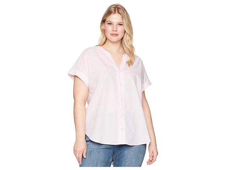 Nydj Plus Size Plus Size Short Sleeve Boyfriend Shirt (thin Stripe Primrose) Women's Clothing