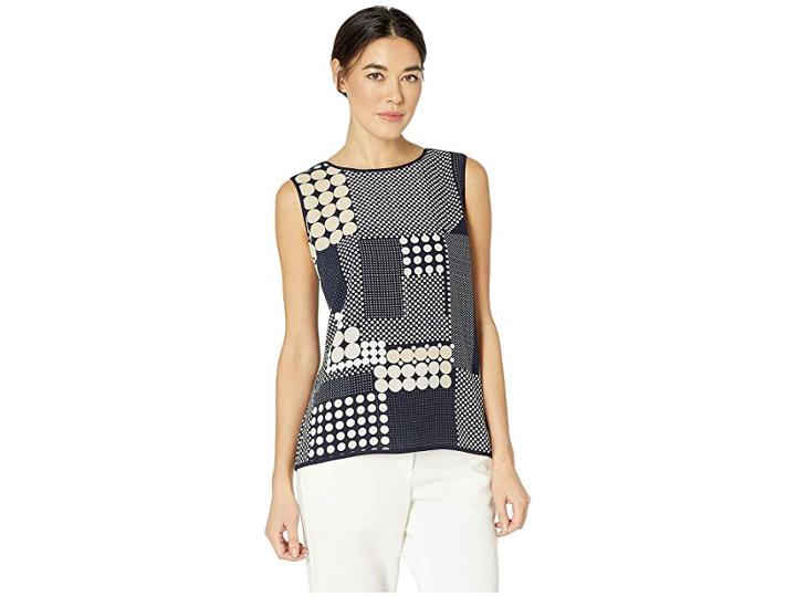 Tommy Hilfiger Geo Sleeveless Woven Top (midnight Multi) Women's Blouse