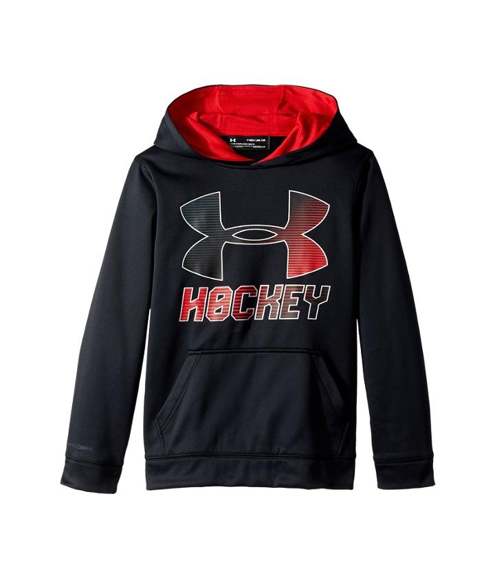 Under Armour Kids Hockey Wordmark Hoodie 2.0 (big Kids) (black/silver/red) Boy's Clothing