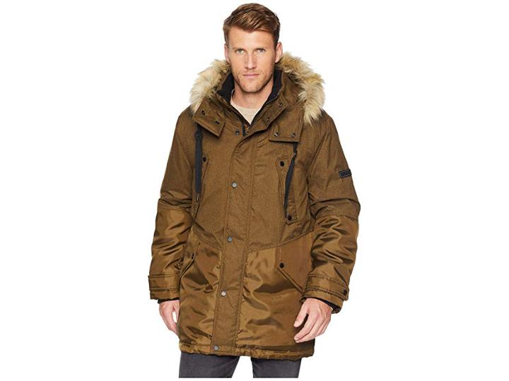 Marc New York By Andrew Marc Oxford Combo Parka W/ Faux Fur Hood (moss) Men's Coat