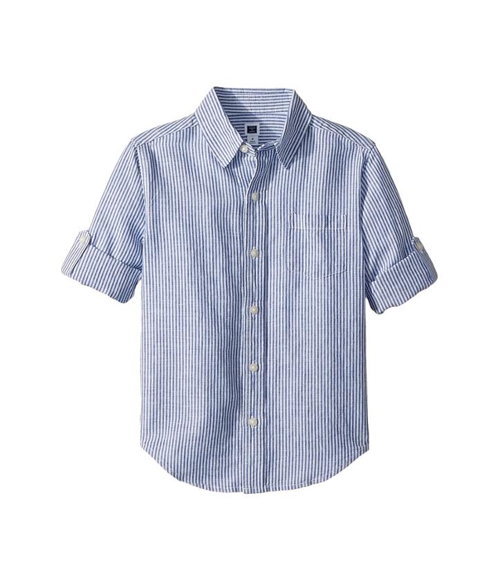 Janie And Jack Roll Sleeve Button-up Shirt (toddler/little Kids/big Kids) (blue Stripe) Boy's Long Sleeve Button Up