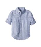Janie And Jack Roll Sleeve Button-up Shirt (toddler/little Kids/big Kids) (blue Stripe) Boy's Long Sleeve Button Up