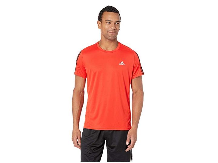 Adidas Running 3-stripes Tee (active Red) Men's T Shirt