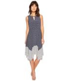 Ivanka Trump Matte Jersey Stripe Handkerchief Hem Grommet Sleeveless Dress (navy/ivory) Women's Dress