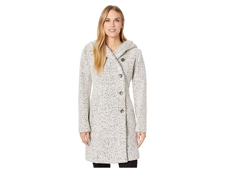 Cole Haan Sweater Wool Button Front Coat (white/grey) Women's Clothing