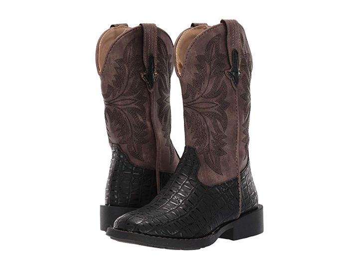 Roper Kids Chomp (toddler/little Kid) (black Faux Caiman Vamp/vintage Shaft) Cowboy Boots