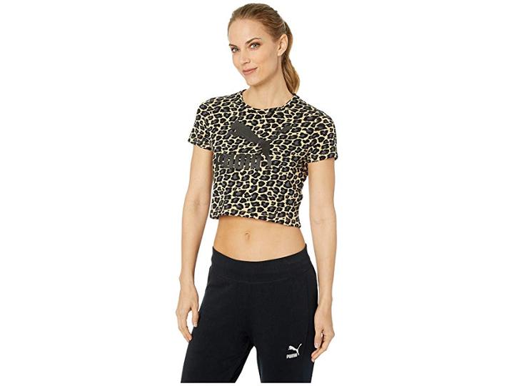 Puma Wild Pack Cropped Tee (tan/black) Women's T Shirt