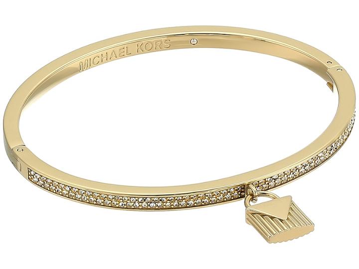 Michael Kors Logo Love Hinge Bracelet With Pave And Ridge Lock Charm (gold) Bracelet