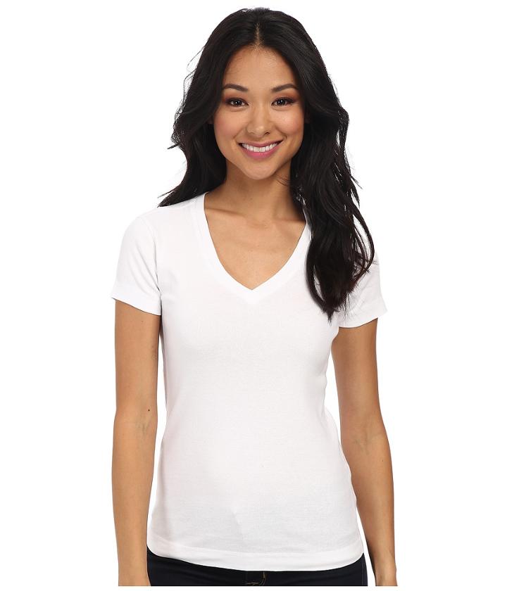 Three Dots S/s Mid V (white) Women's Short Sleeve Pullover