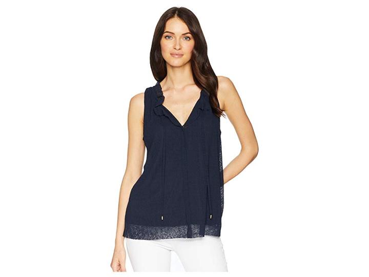 Ellen Tracy Shirred Neck Sleeveless Top (ink) Women's Sleeveless