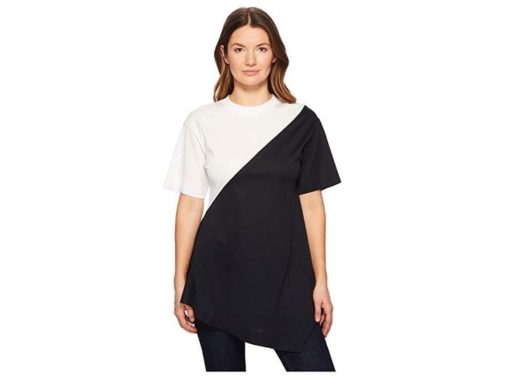 Sportmax Gavino Short Sleeve Asymmetrical Mixed Top (white/blue) Women's Clothing