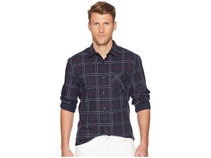 Perry Ellis Large Plaid Shirt (dark Sapphire) Men's Clothing
