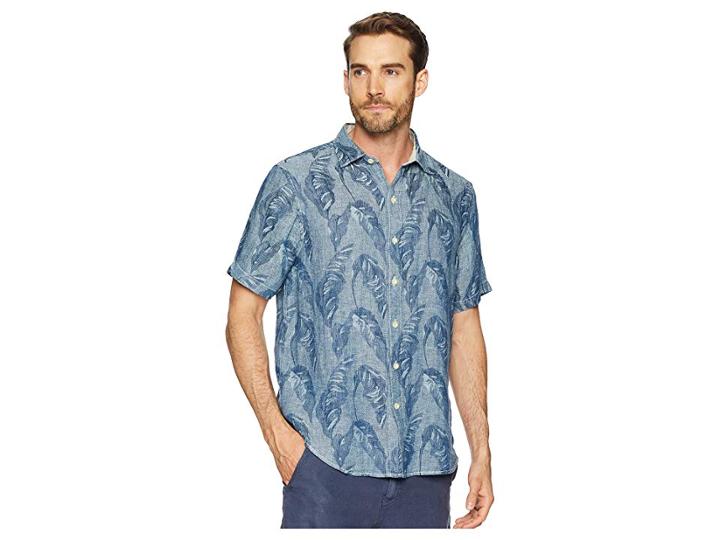 Tommy Bahama Help Me Fronda Linen Camp Shirt (ocean Deep) Men's Clothing