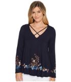Karen Kane Crisscross Floral Print Top (navy) Women's Clothing