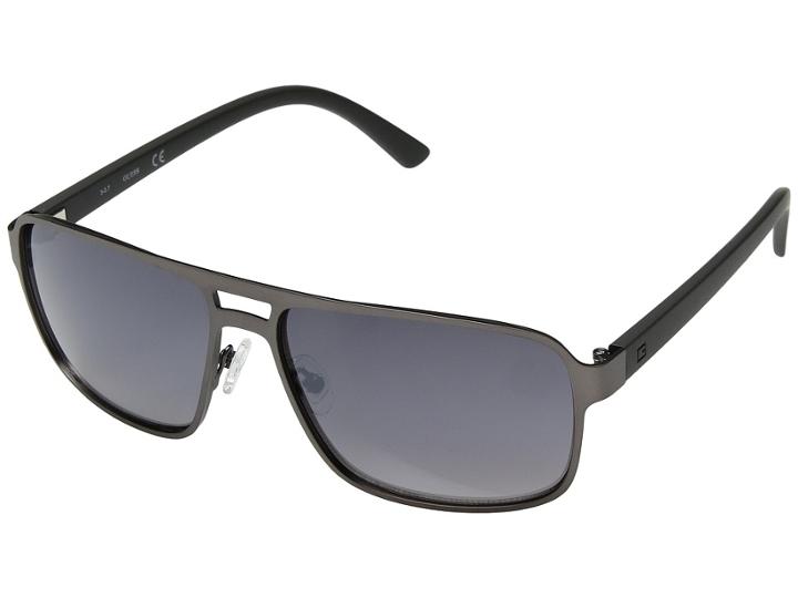 Guess Gf0192 (satin Gunmetal/smoke Gradient With Light Flash Lenses) Fashion Sunglasses