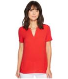 Michael Michael Kors Woven Mix Short Sleeve Chain Top (true Red) Women's Short Sleeve Pullover