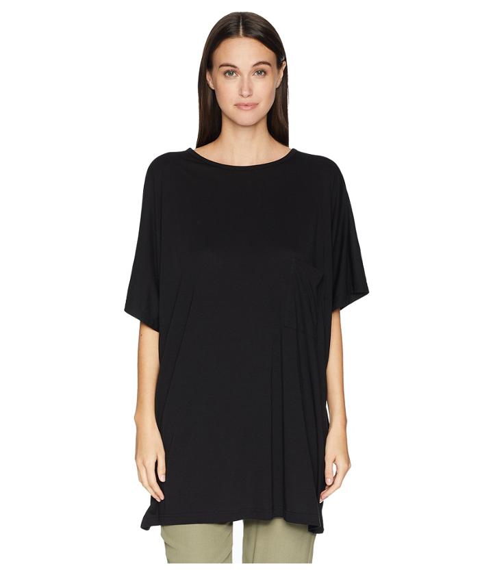 Y's By Yohji Yamamoto Boat Neck Lyocell Short Sleeve Tee (black) Women's T Shirt
