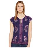 Lucky Brand Wood Block Floral Top (navy Multi) Women's Clothing