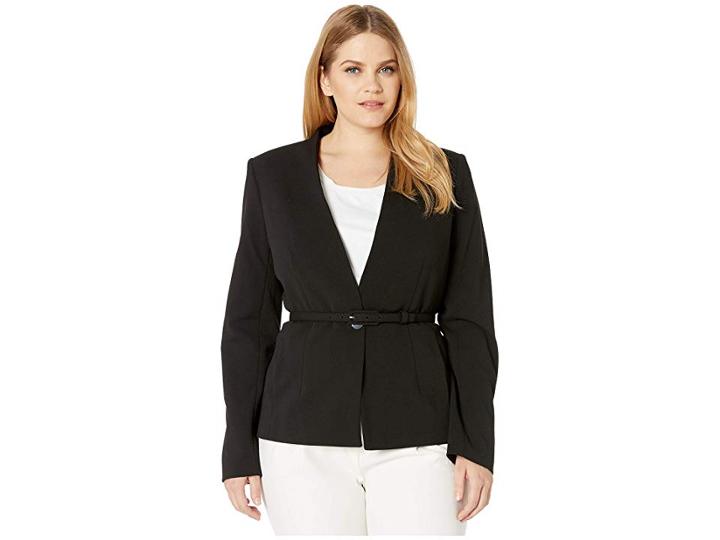 Calvin Klein Belted Crepe Jacket (black) Women's Clothing