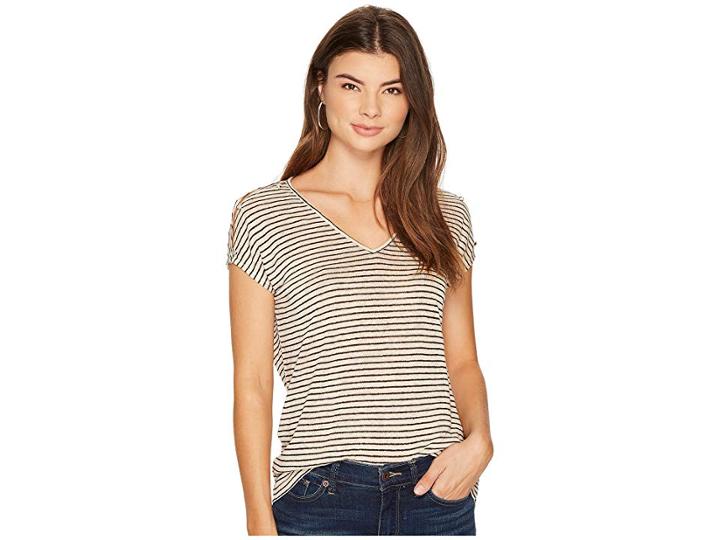 Lucky Brand Linen Stripe Tee (natural Stripe) Women's T Shirt