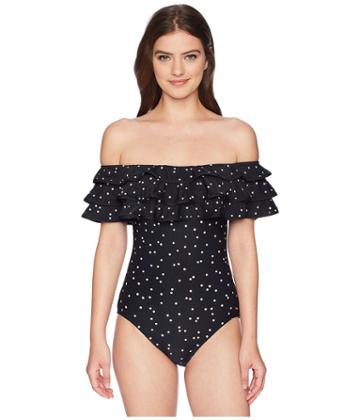 Kate Spade New York Anna Maria Island Ruffle Off The Shoulder One-piece Swimsuit (black) Women's Swimsuits One Piece
