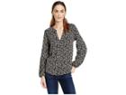 Lucky Brand Button Front Puff Sleeve Top (black Multi) Women's Clothing