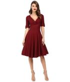 Unique Vintage 3/4 Sleeve Delores Swing Dress (burgundy) Women's Dress