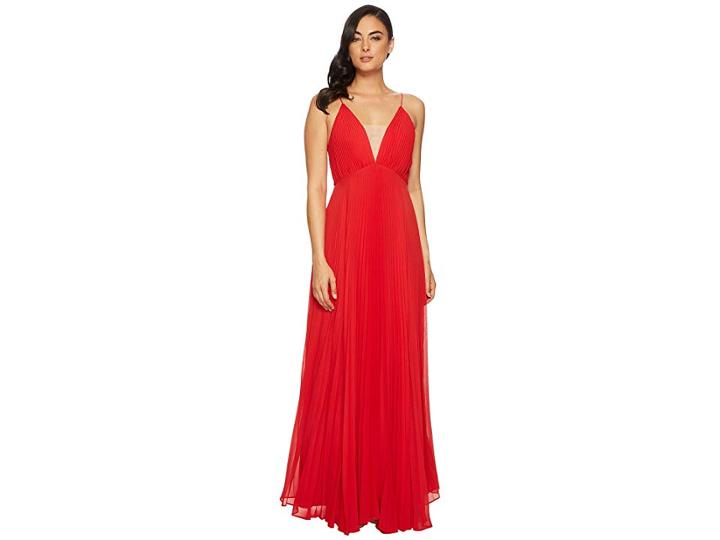 Jill Jill Stuart Pleated Deep V Dress (poppy Red/nude) Women's Dress
