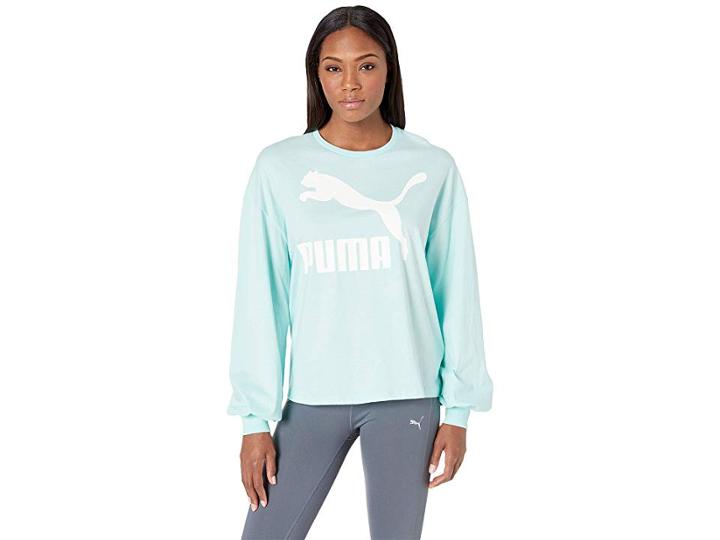 Puma Classics Logo Long Sleeve Top (fair Aqua) Women's Clothing