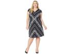 Adrianna Papell Plus Size Botanical Chevron Fit Flare Dress (black/ivory Multi) Women's Dress
