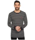 U.s. Polo Assn. Long Sleeve Striped Crew Neck Thermal Pullover (black Heather) Men's Long Sleeve Pullover