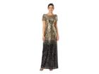 Marina Long Ombre Sequin Dress With Short Sleeves And V-back (gold/black) Women's Dress