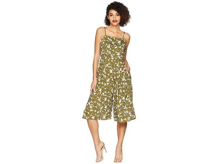 Unique Vintage Wide Leg Nancy Romper (olive/white Floral) Women's Jumpsuit & Rompers One Piece