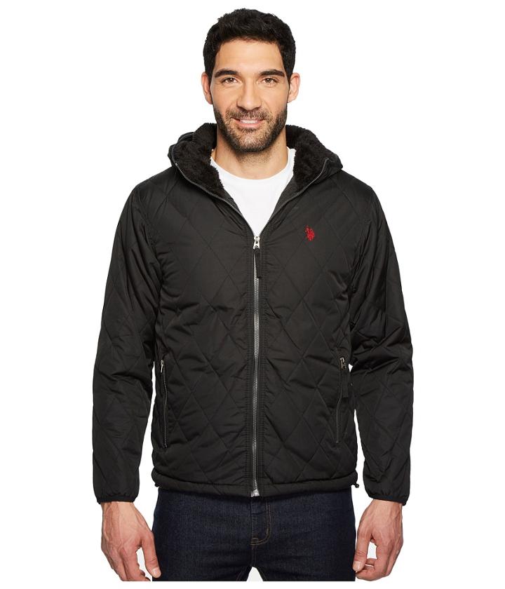 U.s. Polo Assn. Diamond Quilted Hooded Jacket (black) Men's Coat